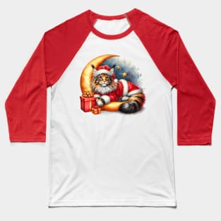 Maine Coon Cat On The Moon Christmas Baseball T-Shirt